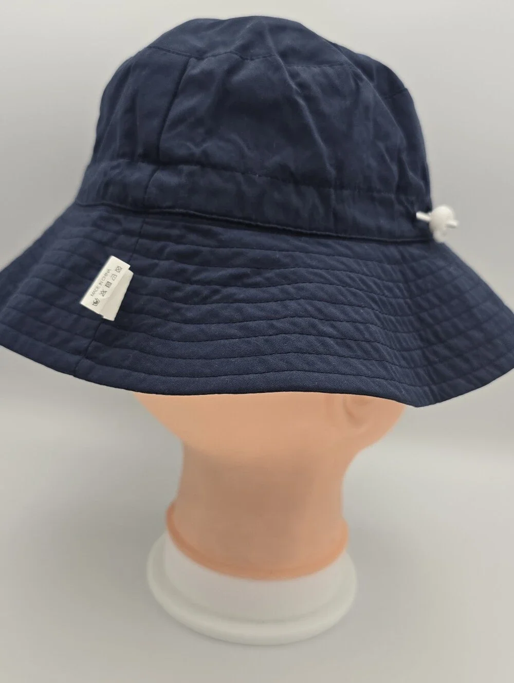 Kids Navy Blue Solid Wide Brim Sun Hat 52cm 100% Polyester UPF 50+ Strap
